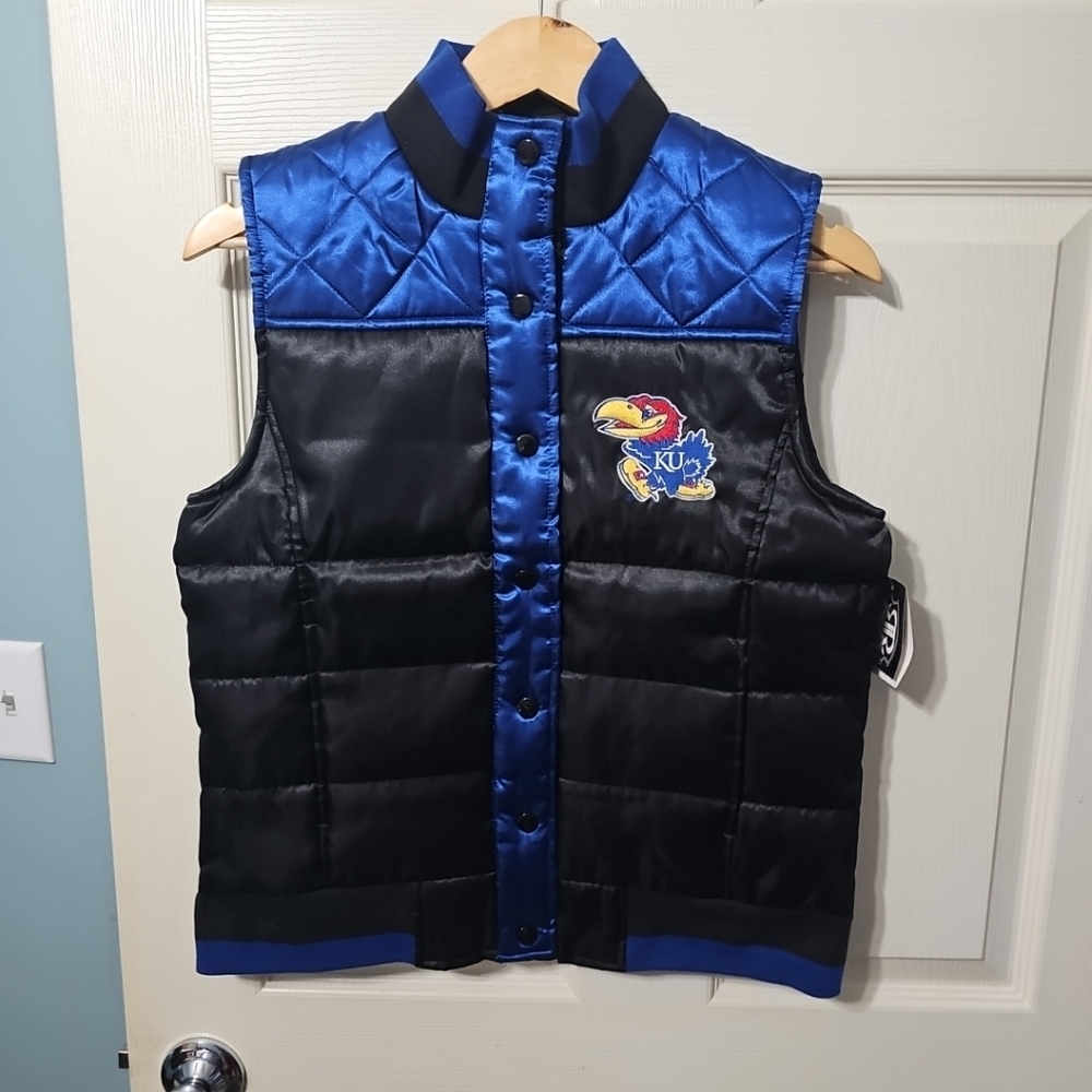 University Of Kansas Jayhawks Puffer Vest Women's‎ Medium Black Blue NEW